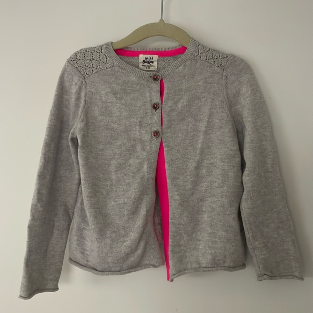 Mini Bowden girls grey heather cotton cashmere sweater knit cardigan 2-3 years